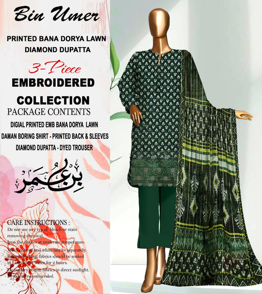 Bin Umer Unstitched Lawn 3 Pcs Embroidered Collection