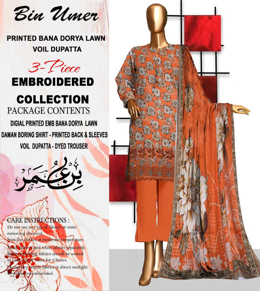 Bin Umer Unstitched Lawn Embroidered Collection